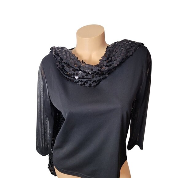 Black Sequin Scarf With Sheer Fabric Lightweight Elegant Design 21" Wide x 35.5" - Picture 8 of 16